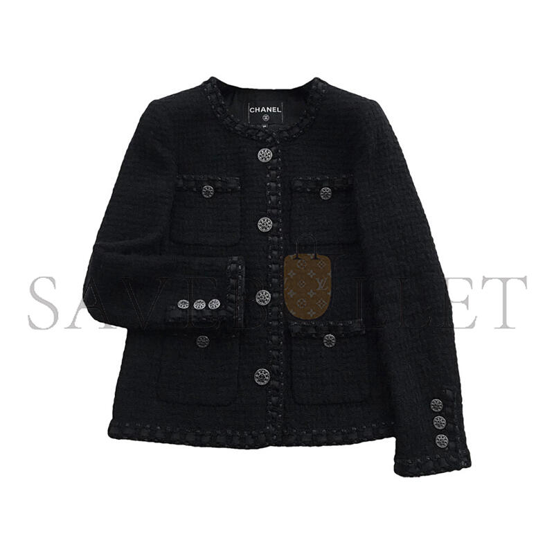 Ch**el black fantasy tweed wool jacket